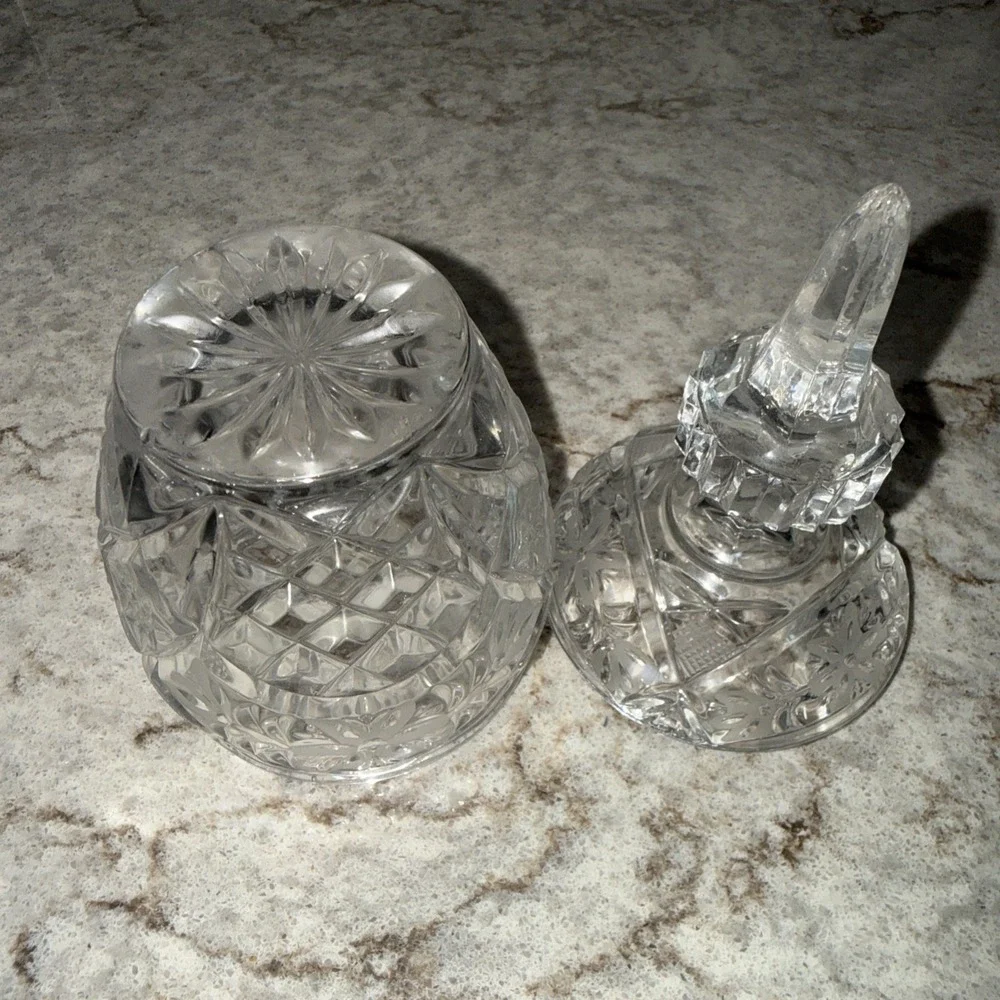 Vintage Clear Cut Glass Covered Sugar Bowl Candy Dish W lid 7 In Floral Etched